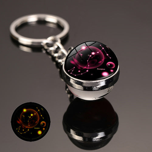New 12 Constellation Key Ring Starry Sky Luminous Keychain Time Stone