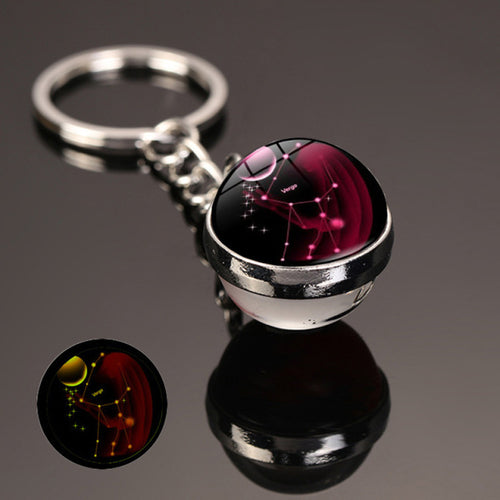 New 12 Constellation Key Ring Starry Sky Luminous Keychain Time Stone