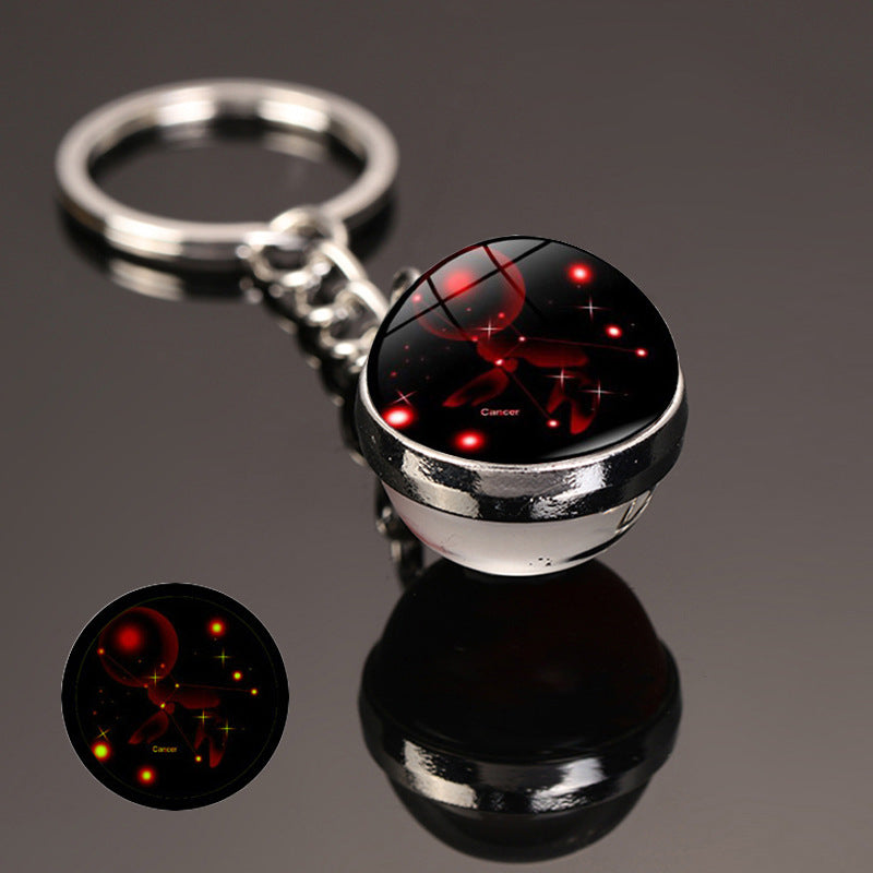 New 12 Constellation Key Ring Starry Sky Luminous Keychain Time Stone
