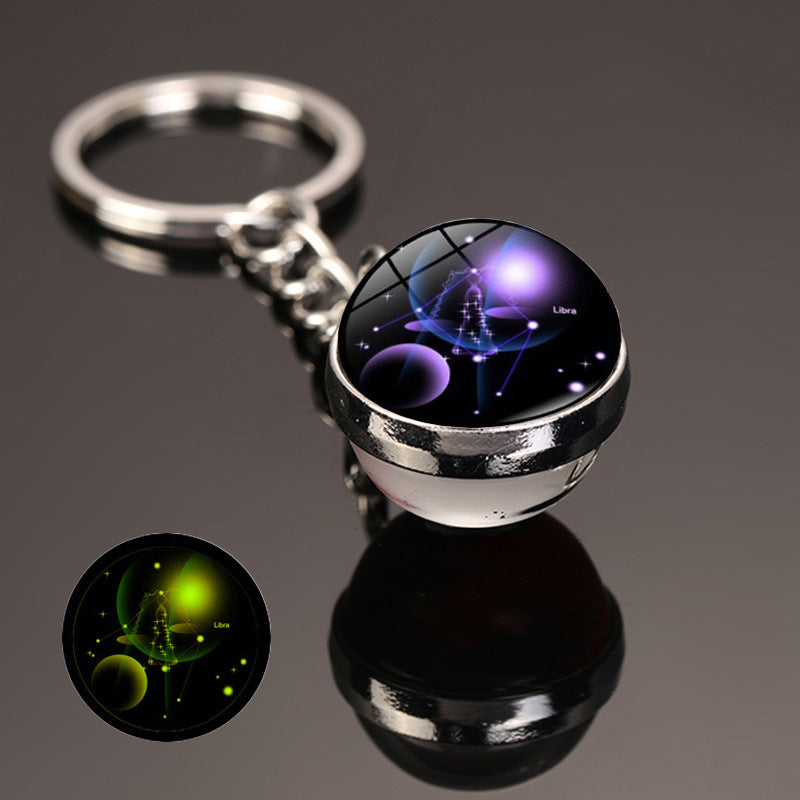 New 12 Constellation Key Ring Starry Sky Luminous Keychain Time Stone
