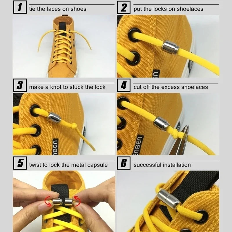 100cm Elastic No Tie Shoelaces Metal Lock Shoe Laces For Kids Adult