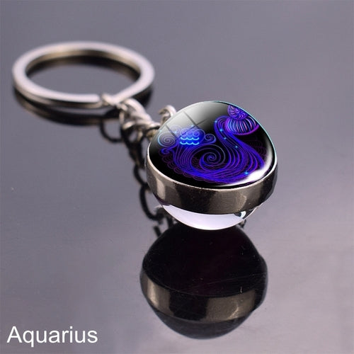 Luminous Keychain Glow In The Dark 12 Zodiac Sign Sphere Ball Crystal