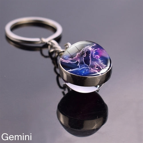 Luminous Keychain Glow In The Dark 12 Zodiac Sign Sphere Ball Crystal