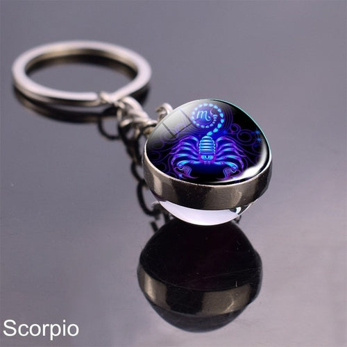 Luminous Keychain Glow In The Dark 12 Zodiac Sign Sphere Ball Crystal