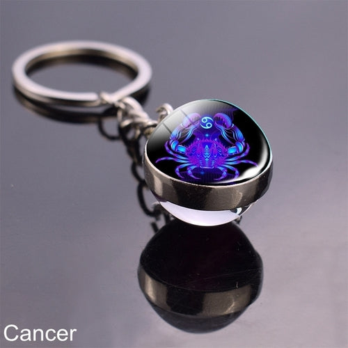 Luminous Keychain Glow In The Dark 12 Zodiac Sign Sphere Ball Crystal