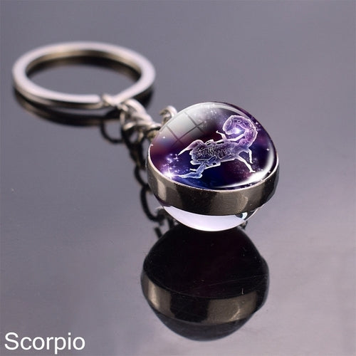 Luminous Keychain Glow In The Dark 12 Zodiac Sign Sphere Ball Crystal