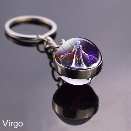 Luminous Keychain Glow In The Dark 12 Zodiac Sign Sphere Ball Crystal