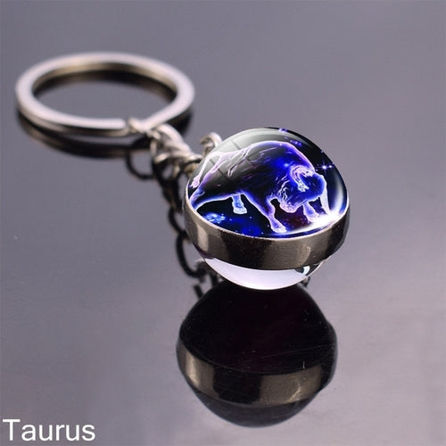 Luminous Keychain Glow In The Dark 12 Zodiac Sign Sphere Ball Crystal