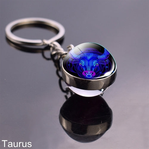 Luminous Keychain Glow In The Dark 12 Zodiac Sign Sphere Ball Crystal