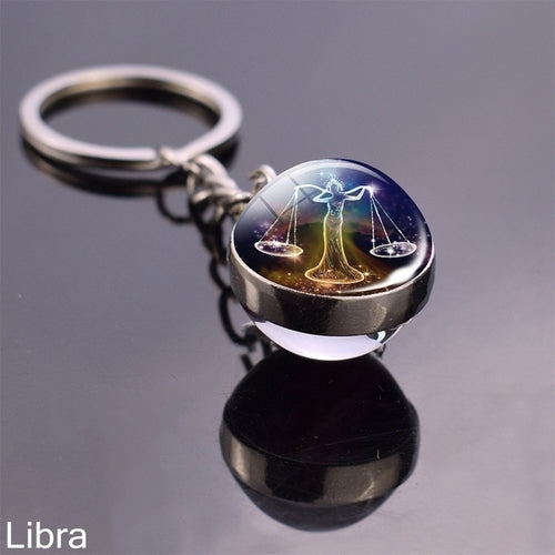 Luminous Keychain Glow In The Dark 12 Zodiac Sign Sphere Ball Crystal