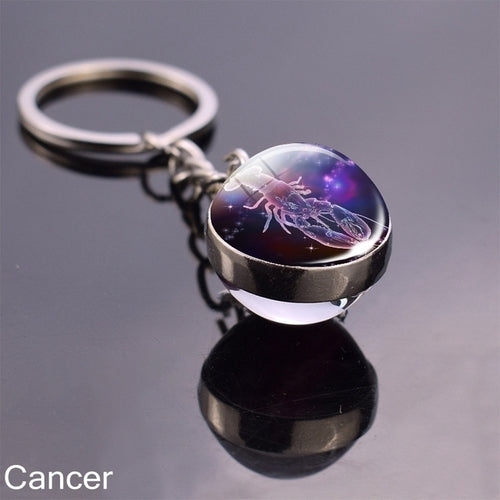 Luminous Keychain Glow In The Dark 12 Zodiac Sign Sphere Ball Crystal