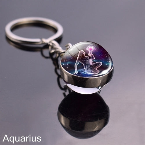 Luminous Keychain Glow In The Dark 12 Zodiac Sign Sphere Ball Crystal