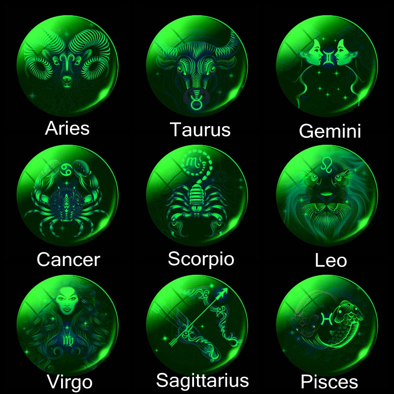 Luminous Keychain Glow In The Dark 12 Zodiac Sign Sphere Ball Crystal