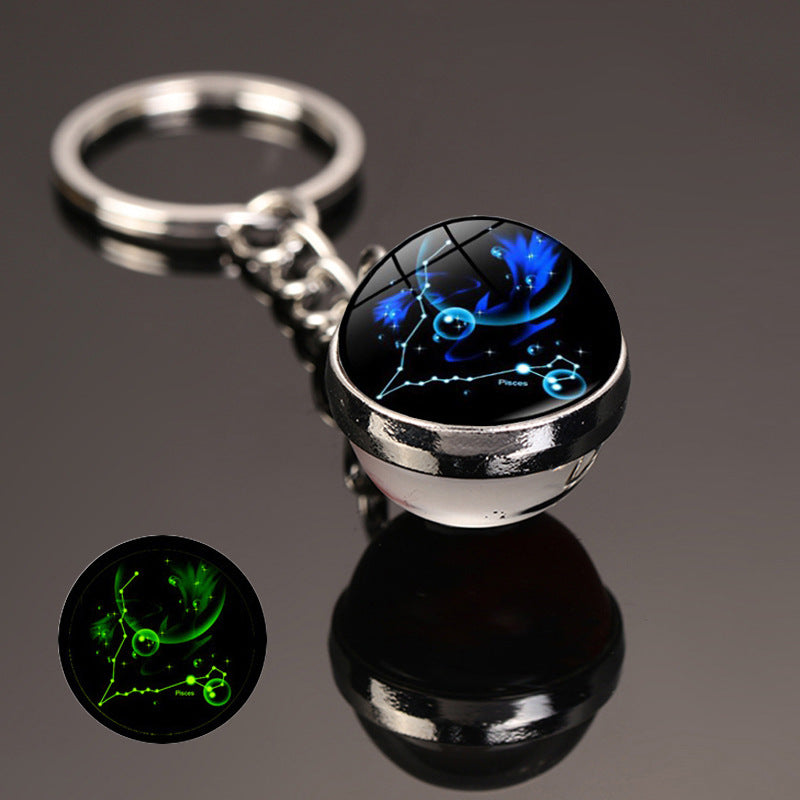 New 12 Constellation Key Ring Starry Sky Luminous Keychain Time Stone