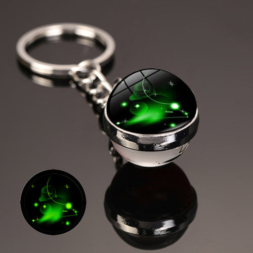 New 12 Constellation Key Ring Starry Sky Luminous Keychain Time Stone