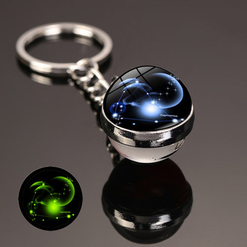 New 12 Constellation Key Ring Starry Sky Luminous Keychain Time Stone