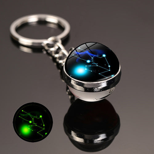 New 12 Constellation Key Ring Starry Sky Luminous Keychain Time Stone