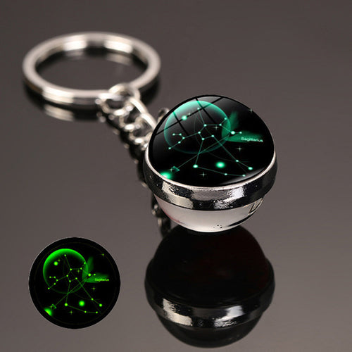 New 12 Constellation Key Ring Starry Sky Luminous Keychain Time Stone