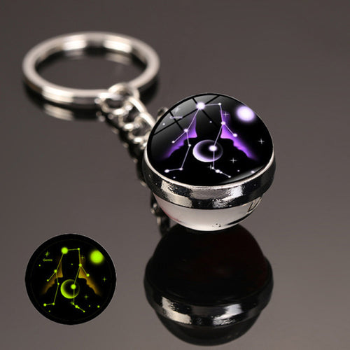 New 12 Constellation Key Ring Starry Sky Luminous Keychain Time Stone