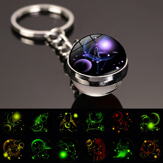 New 12 Constellation Key Ring Starry Sky Luminous Keychain Time Stone