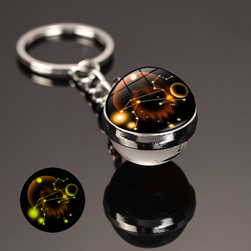 New 12 Constellation Key Ring Starry Sky Luminous Keychain Time Stone