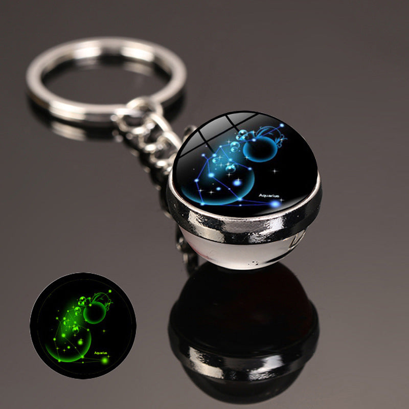New 12 Constellation Key Ring Starry Sky Luminous Keychain Time Stone