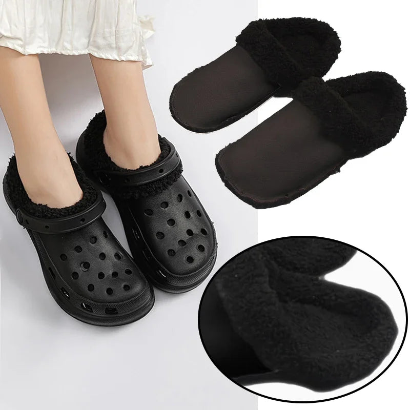 1pair Hole Shoes Velvet Liner Winter Warm Shoes Covers Thickened Soft